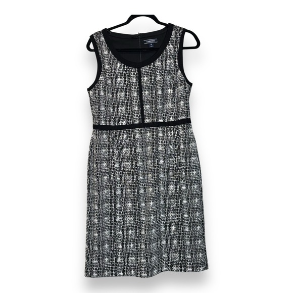 Lands End Sheath Dress Womens Size 12 Black White Tweed Sleeveless Back Zip - Picture 1 of 5